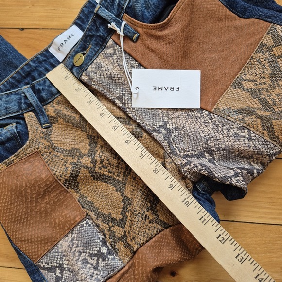 Frame Denim Blue Jeans with Leather and Snake Print Accents - Picture 10 of 16